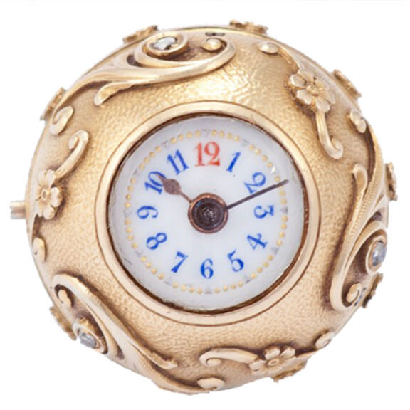 Swiss gold and diamond-set ball-form pendant watch Circa 1900 Swiss gold and diamond-set ball-form pendant watch Circa 1900
