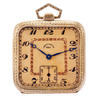 Unusual Swiss 18K gold, enamel square pocket watch Circa 1910Unusual Swiss 18K gold, enamel square pocket watch Circa 1910