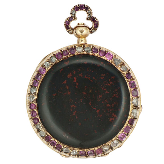 French gold jasper ruby and diamond pendant watch Circa 1840