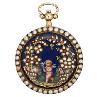Swiss pink gold and pearl verge pendant watch Circa 1799