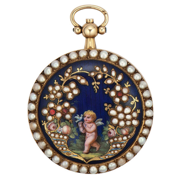 Swiss pink gold and pearl verge pendant watch Circa 1799
