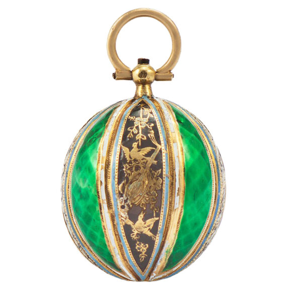 Swiss 18K yellow gold and enamel ball form watch Circa 1810