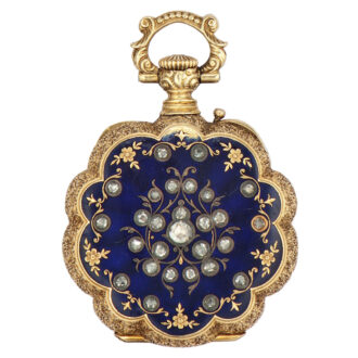 Swiss gold, enamel and diamond pendant watch Circa 1890