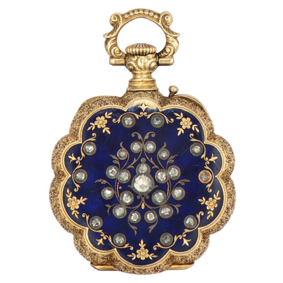 Swiss gold, enamel and diamond pendant watch Circa 1890