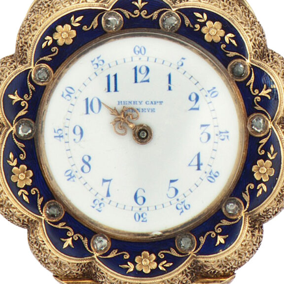 Swiss gold, enamel and diamond pendant watch Circa 1890 Swiss gold, enamel and diamond pendant watch Circa 1890