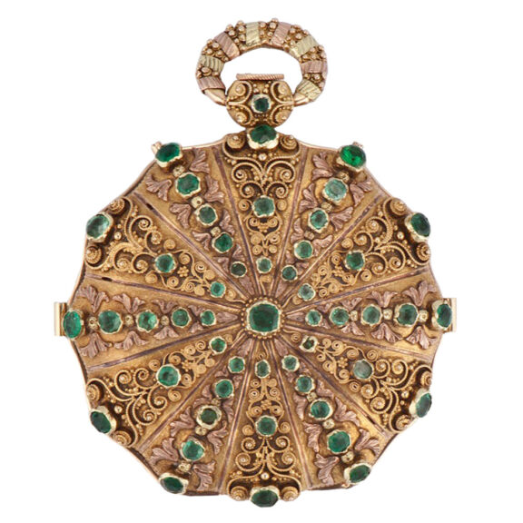 Swiss gold, emerald, granulation decorated pocket watch Circa 1830
