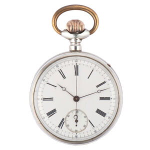 Swiss silver keyless pocket watch with chronograph Circa 1900