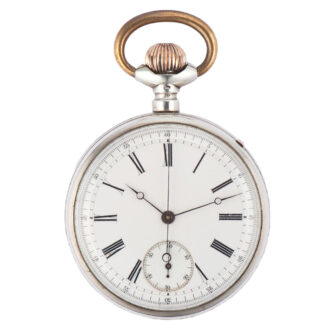 Swiss silver keyless pocket watch with chronograph Circa 1900