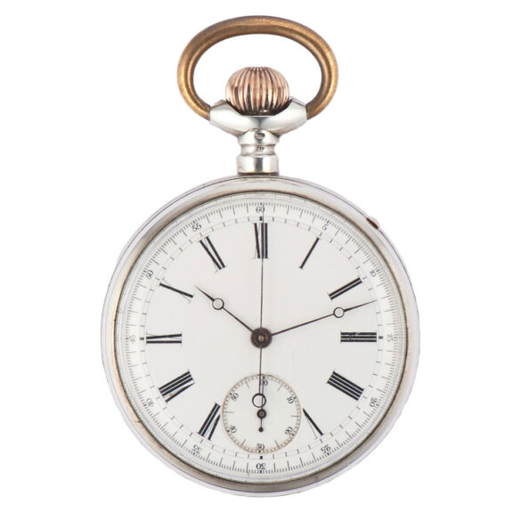 Swiss silver keyless pocket watch with chronograph Circa 1900