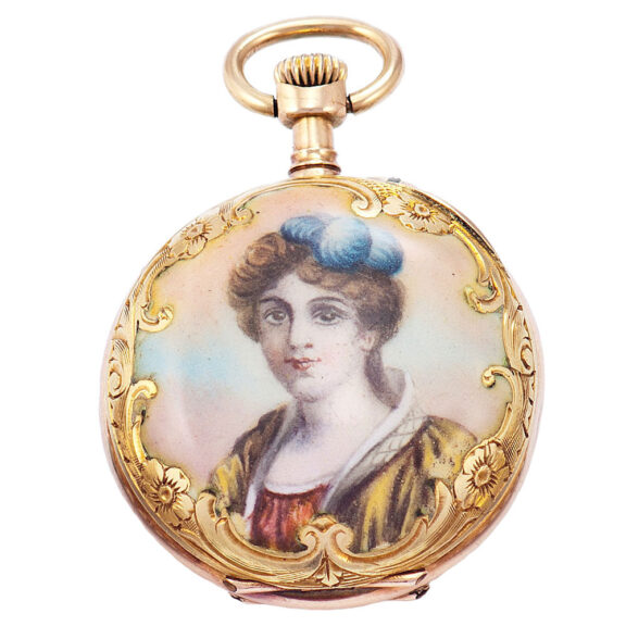 Swiss gold open faced cylinder pendant watch Circa 1890