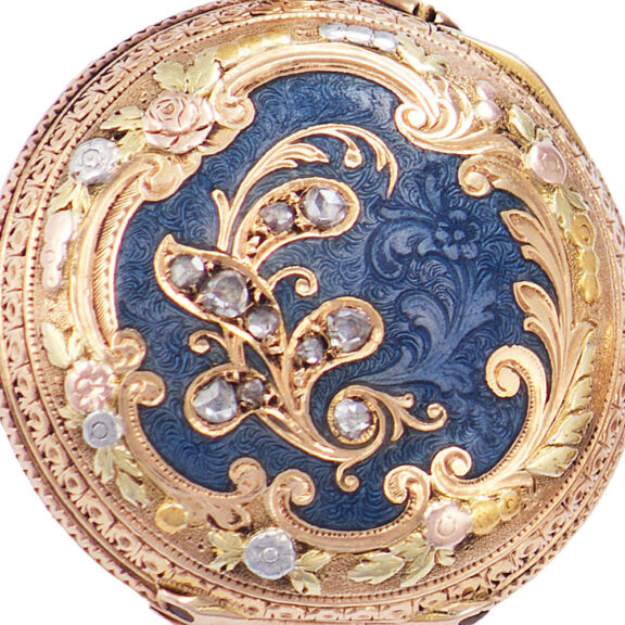 French gold, enamel and diamond set miniature watch Circa 1890 French gold, enamel and diamond set miniature watch Circa 1890