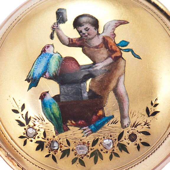 Small Swiss gold, gilt cylinder pendant watch Circa 1890 Small Swiss gold, gilt cylinder pendant watch Circa 1890