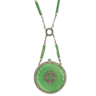 Fine Swiss silver pendant watch with enamel chain Circa 1912