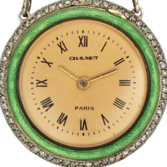 Fine Swiss silver pendant watch with enamel chain Circa 1912 Fine Swiss silver pendant watch with enamel chain Circa 1912