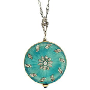 Swiss gold, enamel and diamond pendant watch Circa 1910