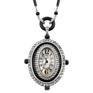 Swiss 18 Carat white gold tonneau shaped pendant watch Circa 1920