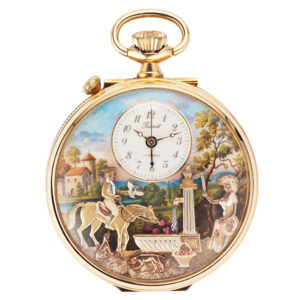 Swiss gold-plated musical automaton pocket watch Circa 1980