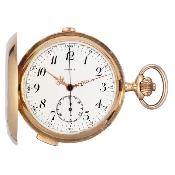 Swiss gold keyless lever chronograph pocket watch Circa 1910