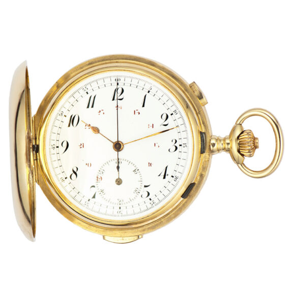 Swiss gold keyless lever chronograph pocket watch Circa 1910