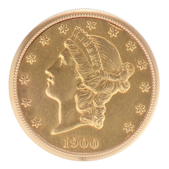 Swiss gold watch in U.S. 20 dollar coin dated 1900 Circa 1980 Swiss gold watch in U.S. 20 dollar coin dated 1900 Circa 1980