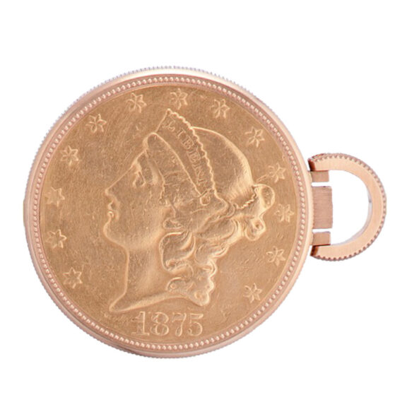 Swiss gold watch in US 20 Dollar gold coin dated 1875 Circa 1987 Swiss gold watch in US 20 Dollar gold coin dated 1875 Circa 1987