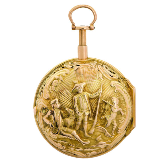 English 20K gold repeater with repoussé decoration Circa 1750