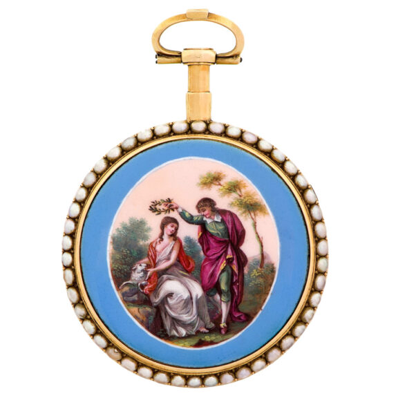 Swiss gold, enamel and pearl-set verge pocket watch Circa 1780