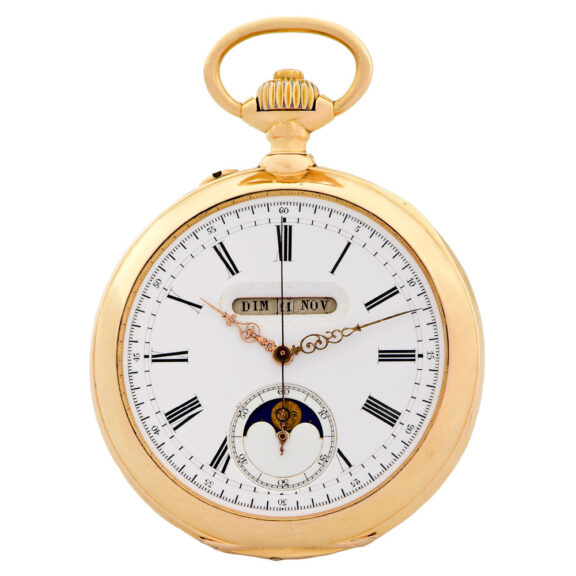 Swiss 18 carat gold repeating lever with linear calendar Circa 1959 Swiss 18 carat gold repeating lever with linear calendar Circa 1959