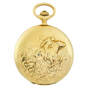 Swiss gold hunter with high-relief decorated cover Circa 1915