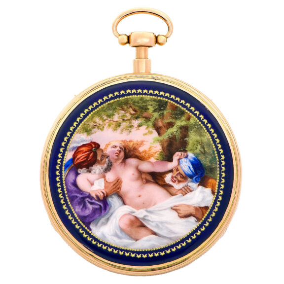 Swiss gold and enamel quarter repeating musical pocket watch Circa 1820 Swiss gold and enamel quarter repeating musical pocket watch Circa 1820