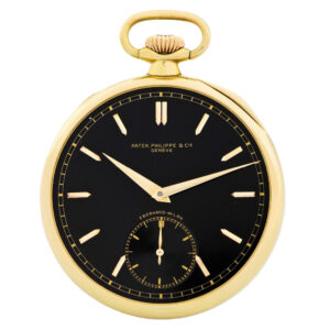 Swiss 18K gold pocket watch with black dial Circa 1936
