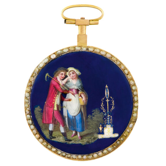 Swiss 18K gold, enamel and pearl-set pocket watch Circa 1790