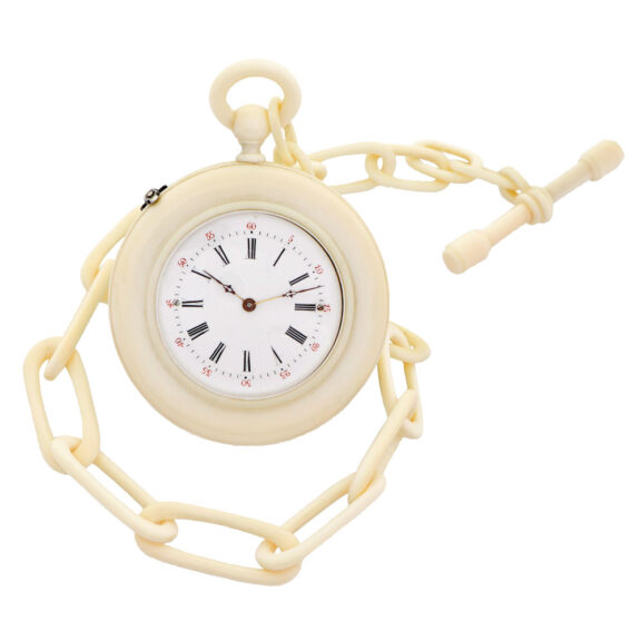 Swiss ivory pocket watch with an integral ivory chain Circa 1860
