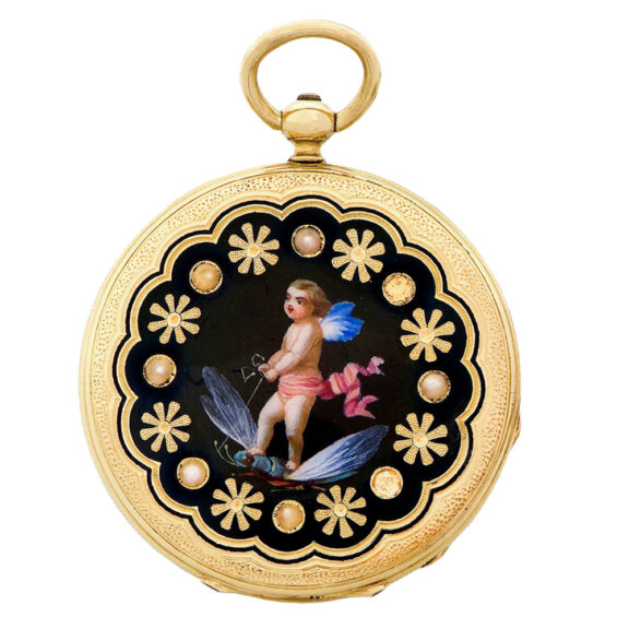 French gold, enamel and pearl-set lady's pendant watch Circa 1840