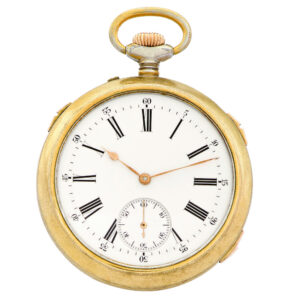 Swiss gilt-brass repeater with grande sonnerie striking Circa 1910