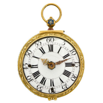 Swiss gold pendant watch decorated with enamel scene Circa 1690 Swiss gold pendant watch decorated with enamel scene Circa 1690