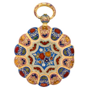 Colourful Swiss gold and champlevé enamel pocket watch Circa 1830
