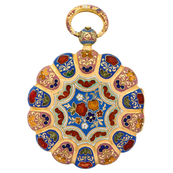 Colourful Swiss gold and champlevé enamel pocket watch Circa 1830