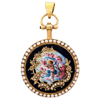 Swiss gold verge with enamel cupid's seranade scene Circa 1810