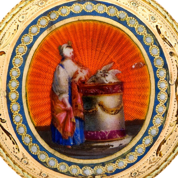 Swiss gold, enamel and diamond-set pair-cased pocket watch Circa 1780 Swiss gold, enamel and diamond-set pair-cased pocket watch Circa 1780