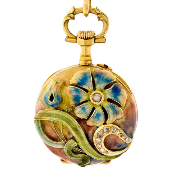 Swiss gold and enamel watch with detachable brooch Circa 1900