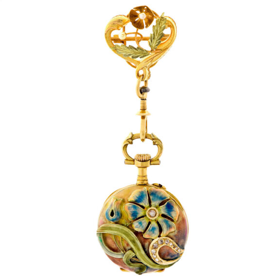 Swiss gold and enamel watch with detachable brooch Circa 1900 Swiss gold and enamel watch with detachable brooch Circa 1900
