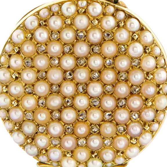 Swiss gold, pearl and diamond pendant watch Circa 1900 Swiss gold, pearl and diamond pendant watch Circa 1900