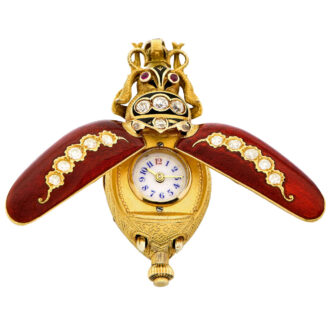 Swiss gold, enamel and diamond set scarab form watch Circa 1870