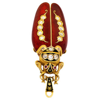 Swiss gold, enamel and diamond set scarab form watch Circa 1870