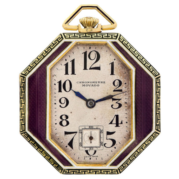 Swiss gold and enamel octagonal dress pocket watch Circa 1920