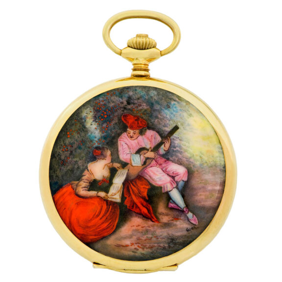 Charming Swiss gold and enamel hunting cased watch Circa 1960