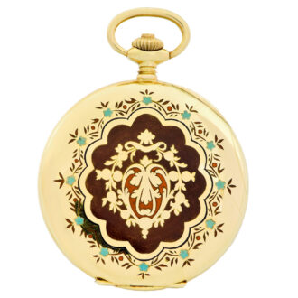 Charming Swiss gold and enamel hunting cased watch Circa 1960