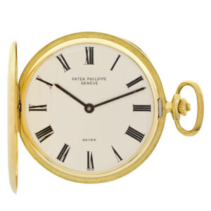 Elegant Swiss 18K gold hunting cased dress watch Circa 1967