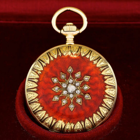 Small Swiss 18K gold, diamond and enamel pendant watch Circa 1900